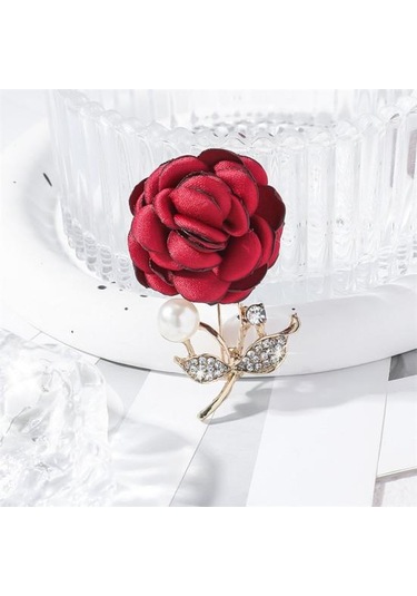 İnci Görünümlü Kumaş Gül Broş Kadınlar İçin Yapay Çiçek Broş İğnesi Yapay Elmas Yaka İğnesi Palto Şapka Çanta İçin Giyim Aksesuarları Mavi