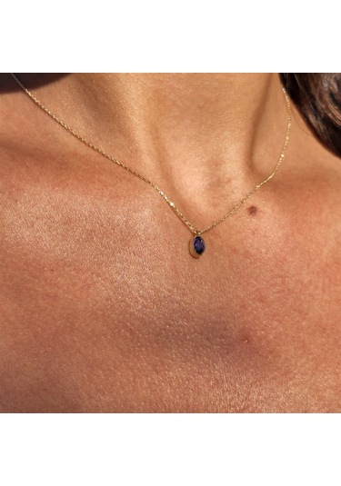 0,50 Ct Safir Mavi Sade Minimal Tasarım Tarz 14 Ayar Altın Doğal Taşlı Kolye-zümrüt Altın Kolye