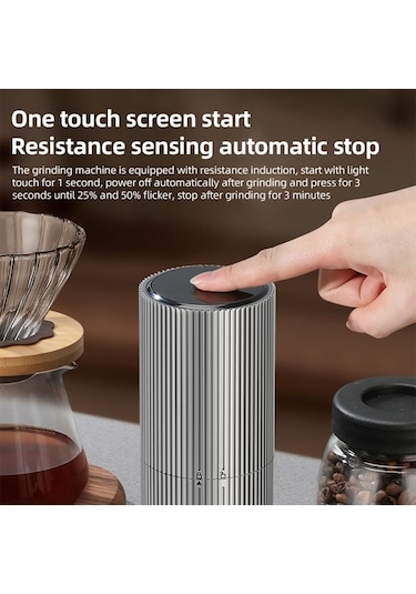 Createtech Taşınabilir Şarj Edilebilir Seramik Kahve Değirmeni - Ayarlanabilir Öğütme, Dokunmatik Led, French Press/drip, Siyah Siyah