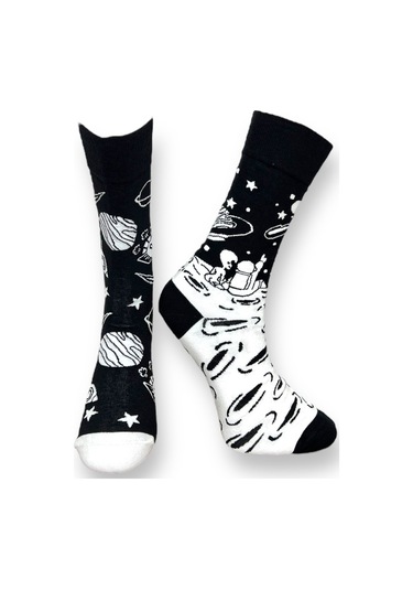 3'lü Unısex Uzay, Gün Batımı Ve Geometrik Tasarımlı Esnek Nem Alabilen Pamuklu Spor Soket Çoraplar Çok Renkli