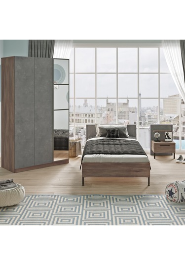 Robin Home Dream Genç Odası 3'Lü Set Karyola Komodin Gardırop Kahverengi