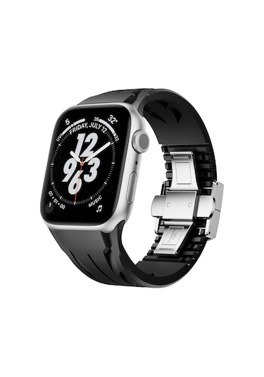 Biriva Home Apple Watch 10 46mm Krd-127 Metal Tokalı Silikon Kordon-siyah