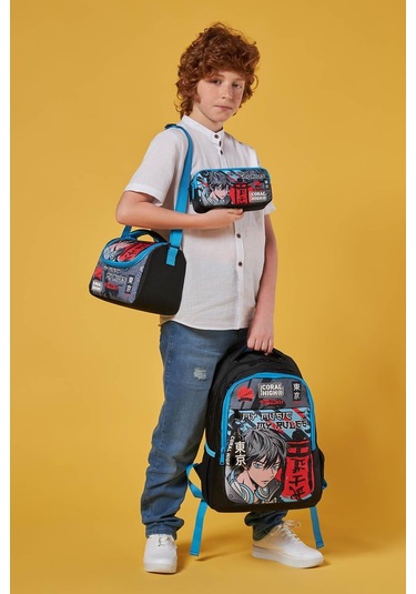 Coral High Kids Siyah Mavi Anime Desenli 3 Lü Okul Çanta Seti Set0123666