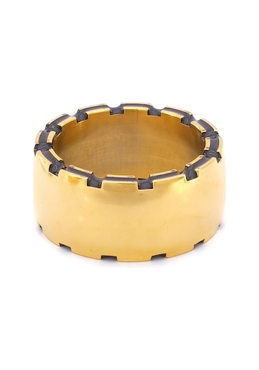 Çelik Alyans Yüzük Altın Kaplama Çentikli Bombeli Yzk-376 Altın