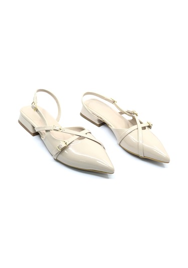 Feles Toka Detaylı Kısa Topuklu Arkası Açık Kadın Babet Ayakkabı Ten-rugan