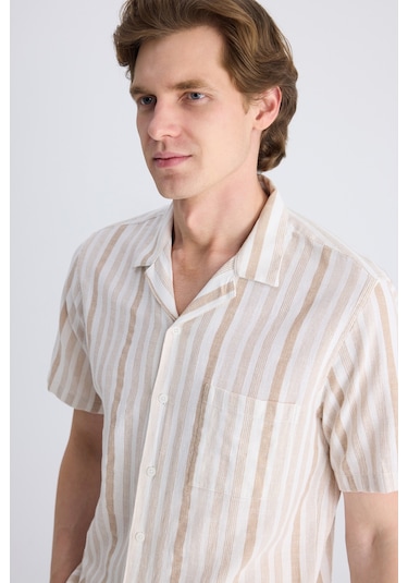 Twn Relaxed Fit Bej Armürlü %100 Pamuklu Gömlek 4ec02f1023132 Bej