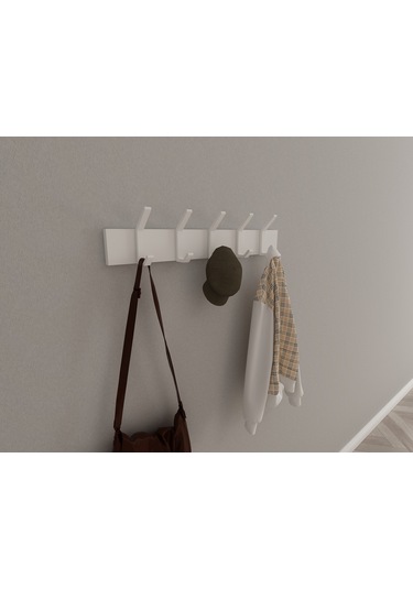 Hepsi3boyutlu Modern Duvar Kapı Askılık - 5 Adet Beyaz Askılık Beyaz