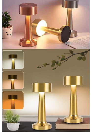Gold Dekoratif Şarjlı Dokunmatik Led Masa Lambası Dimmerli 55g