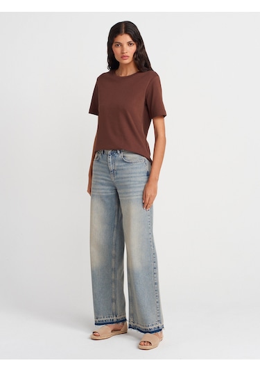Dilvin 31763 Bisiklet Yaka T-shirt-açık Kahve Açık Kahve