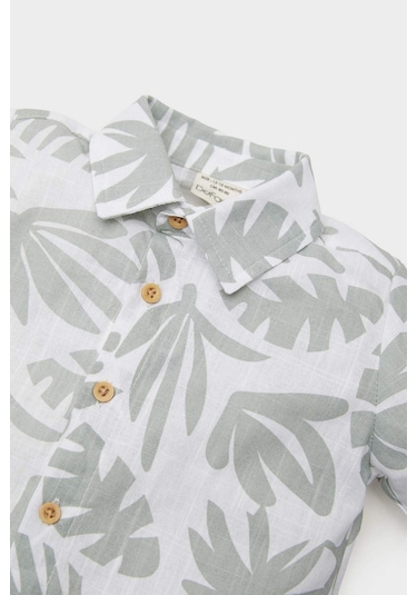 DeFacto Erkek Bebek Tropikal Desenli Flamlı Poplin Uzun Kollu Gömlek B9257A525SPER98 Ekru