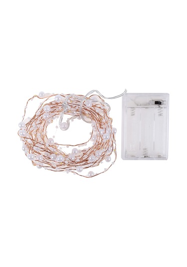 Monyee 5m 50 Led İncili Bakır Işık Zinciri - Noel Dekorasyonu - 3xaa Pil İle Çalışır - Sıcak Beyaz Sürekli Aydınlatma Beyaz