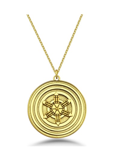 Atlantis Mandalası Gümüş Kolye Altın