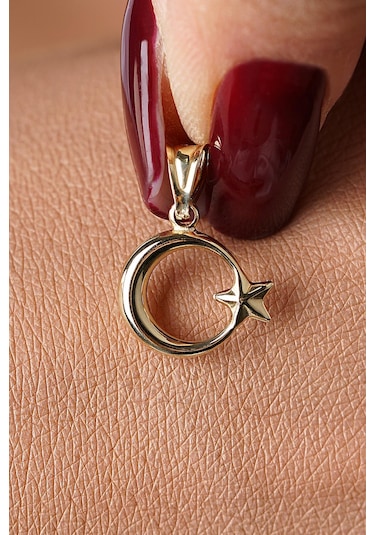 14 Ayar Altın Mini Ay Yıldız Kolye Ucu - Klyuc3516 Sarı Altın