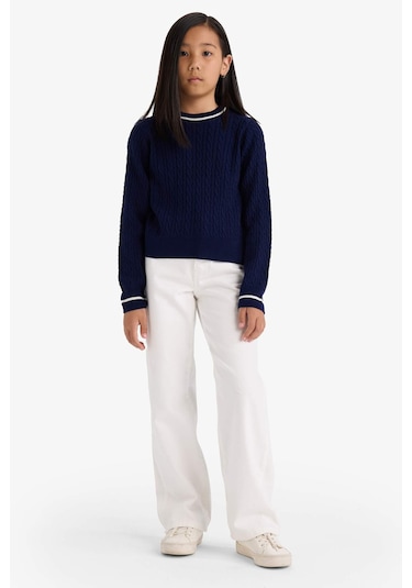 Defacto Kız Çocuk Okul Standart Fit Bisiklet Yaka Triko Kazak E7740a825aunv251 Lacivert