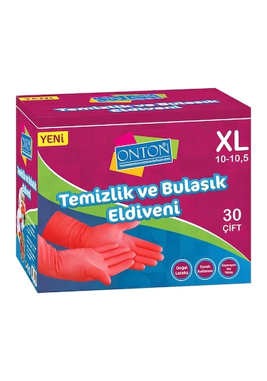 Onton Bulaşık Ve Temizlik Eldiveni 30 Çift Xl 10-10,5 Lateks