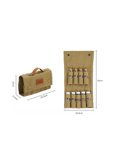 Mufunye Orman Kampı Baharat Seti: Cam Şişelerle Bezenmiş Kumaş Çantası, Ağaçta Sabitlenebilir, Asker Yeşili Yeşil