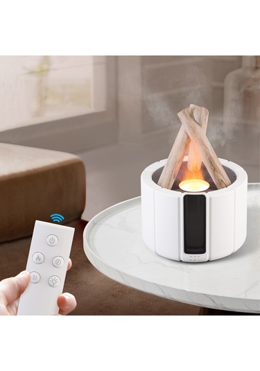 Sones Şenlik Ateşi Şeklinde Uzaktan Kumandalı Aroma Difüzör Masaüstü Alev Nemlendirici, Renk: Siyah