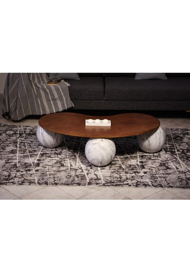 Top Sehpa & Küre Ceviz Mdf Orta Sehpa - Beyaz Traverten Desen