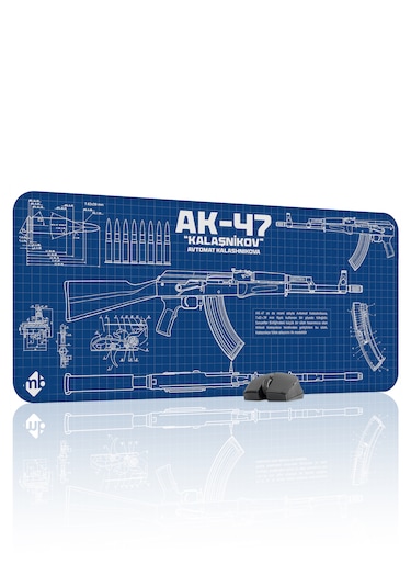 Ak 47 Siyah Kalaşnikov Cs Dikişli Kauçuk Oyuncu Mousepad - 90x40 Gaming Mouse Pad Ak-47 Mavi