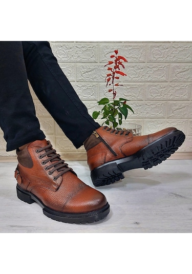 M.p 4201 Taba Hakiki Deri Fermuarlı Bağacaklı Fuspetli Erkek Bot 001