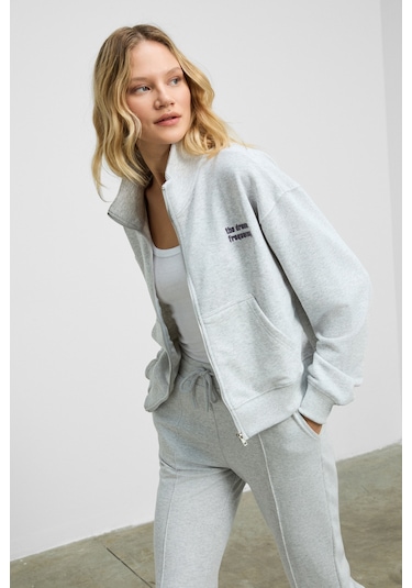 Grımelange Torına Kadın Nakış Detaylı Fermuarlı Çift Cepli Relax Grimelanj Ceket Grimelanj