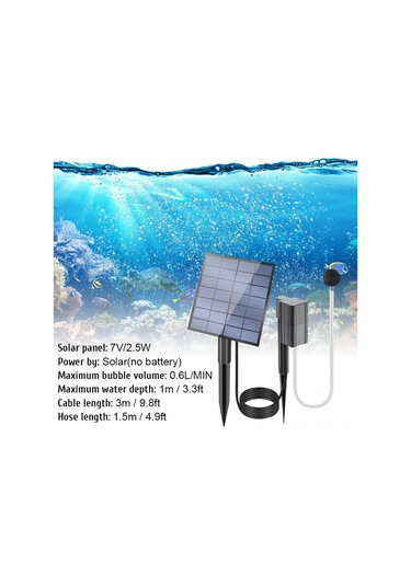 Dofolink Güneş Enerjili Havalandırıcı Pompa 2.5w/7v 0.6l/dk - Akvaryum, Havuz, Su Bitkileri İçin Toprak Çivi Ve Baloncuk Taşı İle Dış Mekan Kullanıma Uygun Pil Yok