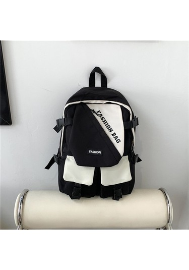 Cantoncraft Basit Gündelik Bilgisayar Sırt Çantası Öğrenci Okul Çantası Wuo6lu Beyaz - Siyah