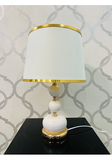 Beyaz-gold Dekorlu Metal Abajur 48 X 30 Cm Diğer