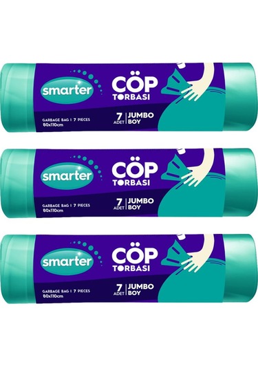 Smarter 3'lü Jumbo Boy Çöp Torbası 80 x 110 CM Çöp Poşeti