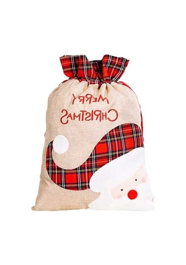 Fortunelane Noel Hediyesi: Kırmızı Kumaş Santa Desenli 55x38cm Çantacı - Çok Renkli, 1 Adet/ Çok Renkli