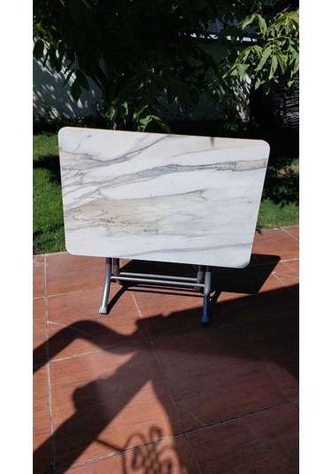 Dekoratif Katlanır Masa Bahçe Ve Çalışma Masası 60 90 Beyaz Mermer