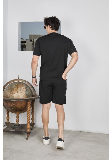 Oversize Krep Kumaş Siyah Renk Şortlu Takım-1611 Siyah