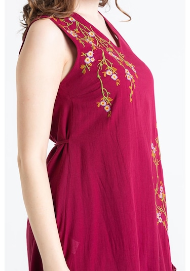 Kolsuz Vual Candan Yırtmaçlı Midi Boy Elbise Bordo Brd-bordo