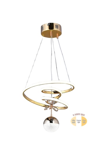 Ey-El Tasarım Kaos Mini Tekli Gold 3 Renk Ledli Sarkıt Avize Gold