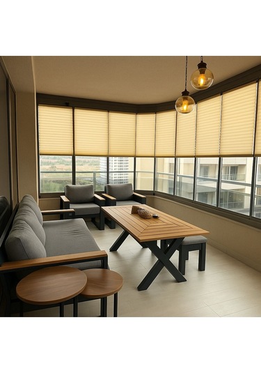 Perdema Kancalı/vidalı Jalvolin Plise Cam Balkon Perdesi - Ofis Perdesi - Mutfak Perdesi - Salon Perdesi Krem