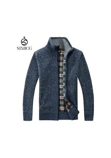 Erkek Kalınlaştırılmış Bol Kesim Düz Kesim Hırka - Mavi-gri Mavi-gri