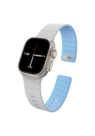 Watch 7 45mm Uyumlu Wiwu Mag Secur Serisi Silikon Kordon Beyaz - Mavi