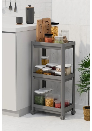 3 Katlı Banyo Raf Ünitesi, Banyo Düzenleyici, Şampuanlık, Gri