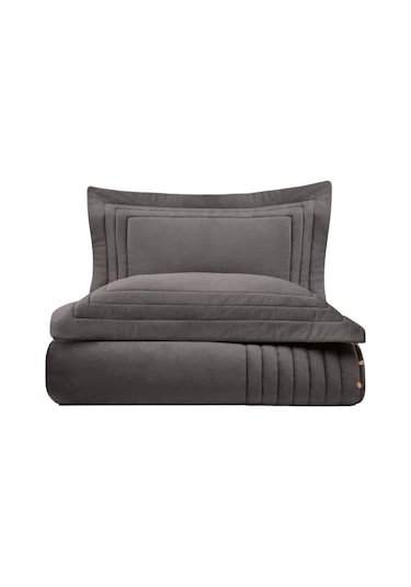 Ecocotton Feza Çift Kişilik Yatak Örtüsü Takımı %50 Pamuk %50 Polyester Antrasit 240x260 Cm - Antrasit