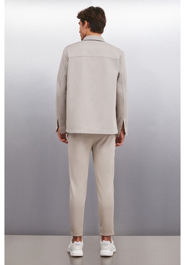 DERIAN Erkek Comfort Fit 2 Cepli Çıt Çıt Düğmeli Vizon Gömlek