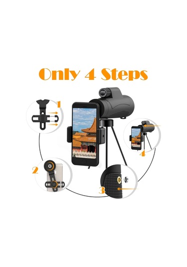 Yetişkinler İçin Telefon Tutucu Tripod İle Monoküler Teleskop, Hd Kompakt Monoküler