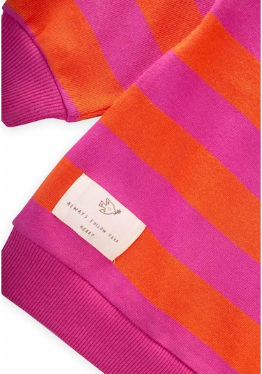 Cigit Çizgili Triko Sweatshırt 2-12 Yaş Turuncu Fuşya Turuncu