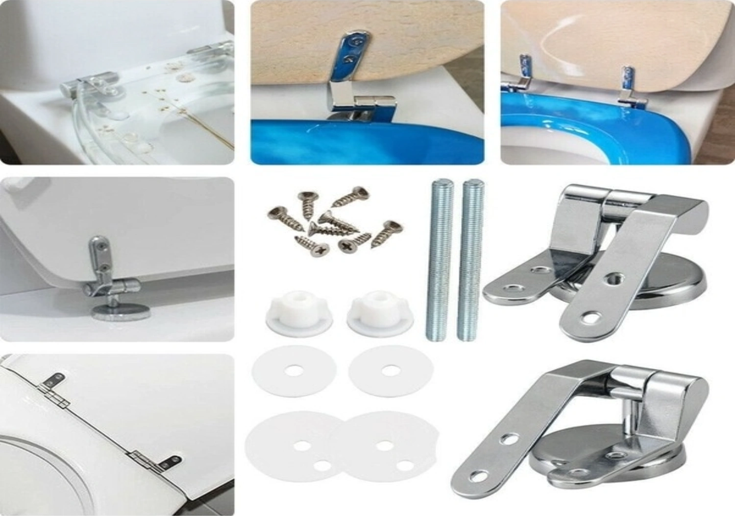 Xiyyadms Banyo Tuvalet Kapağı Zincirli Açık Kapağı, Çelik Somunlu, Çinko Allyuminyum Malzeme, Tam Set Aksesuarlar GÜMÜŞ