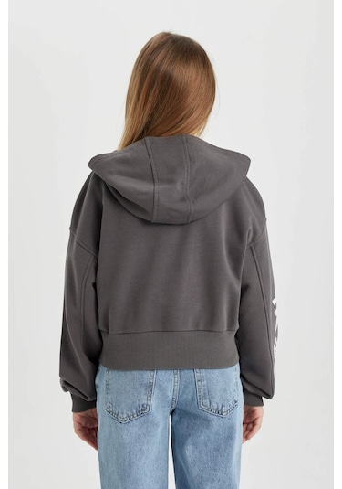 Defacto Kız Çocuk Kapüşonlu Fermuarlı Sweatshirt B9553A824SPGR311 Gri