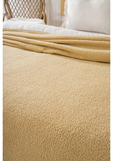 Hardal Valencia Sherpa Çift Kişilik Peluş Battaniye Hardal