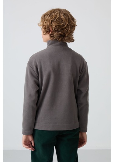 Tommy Life Koyu Gri Kalın Yumuşak Dokulu Standart Fit Nakışlı Polar Erkek Çocuk Sweatshirt - 11221 Koyu Gri