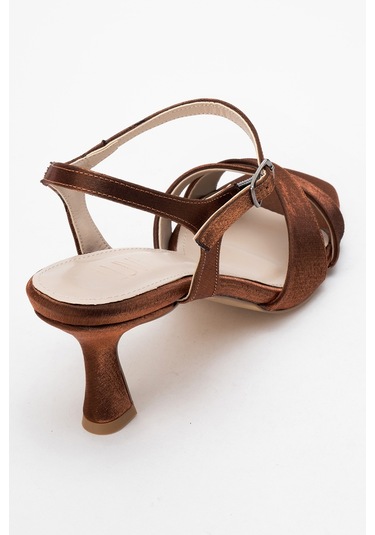 Melin Bakır Saten Çapraz Bantlı Kadın Topuklu Ayakkabı Bakır