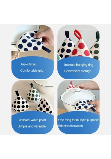 Kırmızı Üçgen Pamuk Pot Kulp Kılıfı Isıya Dayanıklı Nokta Baskı Haşlanma Geçirmez Asılı Döngü Kalın Mini Mutfak Kalbur Kızartma Tavası