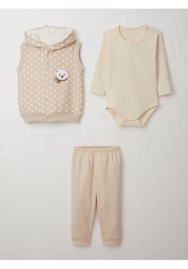 Erkek Bebek Bodyli 3 Lü Takım-15308 Bej