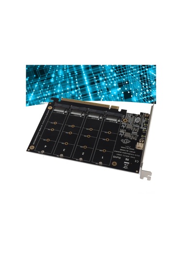 Yaleker Ph44 Pcıe X16 M.2 Nvme Ssd Adaptörü - 4 Diskli, 4x32gbps Hız, Led Gösterge, Pcıe 3.0/4.0 Desteği, Sabit Pcb Yapısı